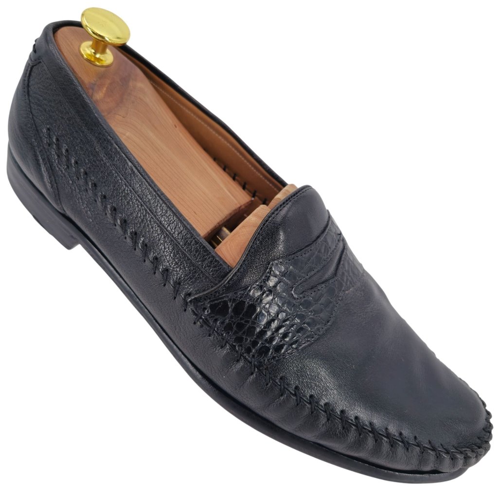Mezlan Exotic Crocodile And Calf Leather Moc Penny Loafers Mens 10.5 Dress Shoes